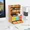Wooden Pen Organizer, Multi-Functional DIY Pen Holder Box, Desktop Stationary, Easy Assembly, Home Office Art Supplies Organizer Storage with Drawer (B16-Cherry Color)